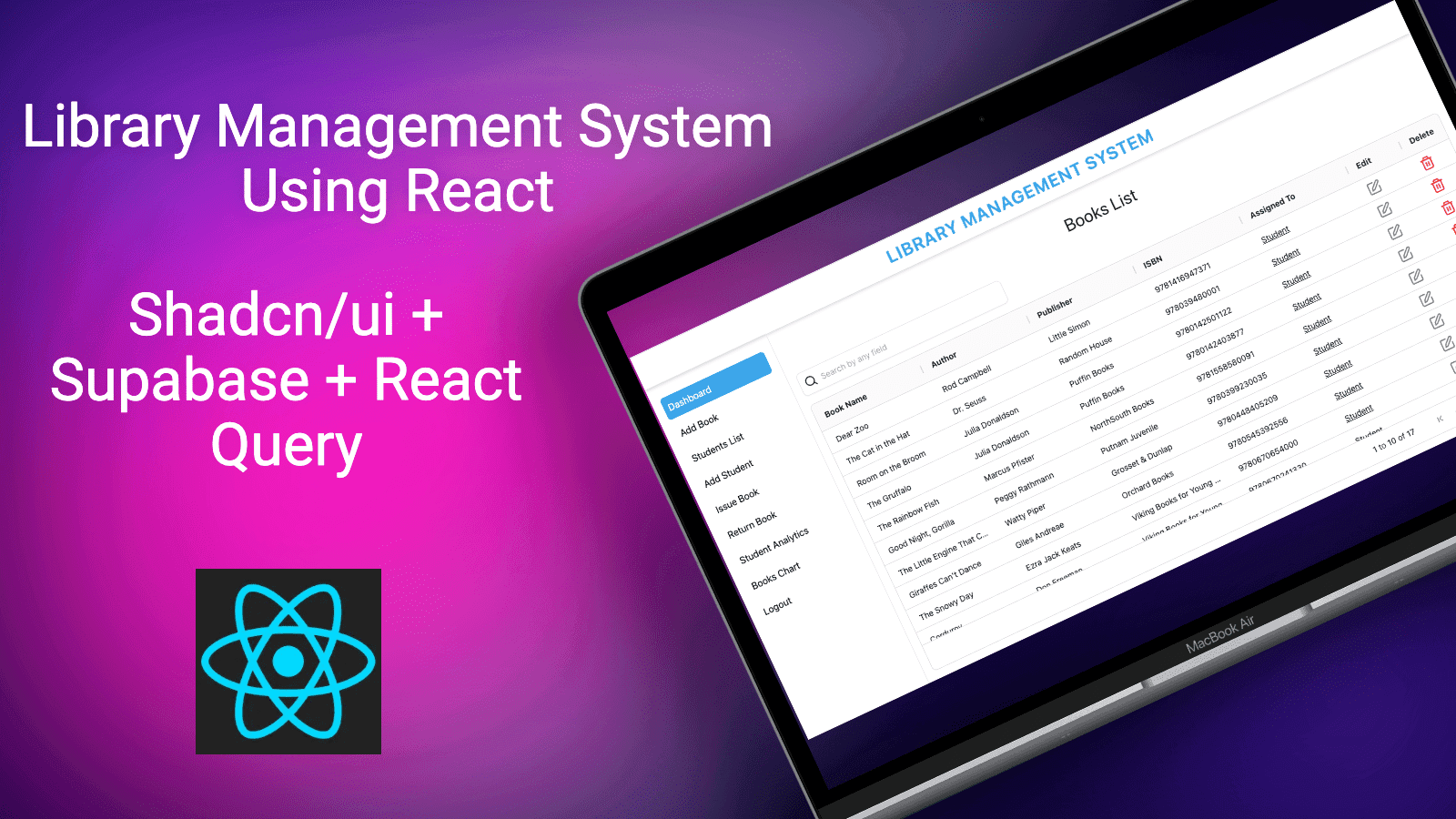 I Built A Library Management System With Charts Using React, Supabase, Shadcn/ui And React Query